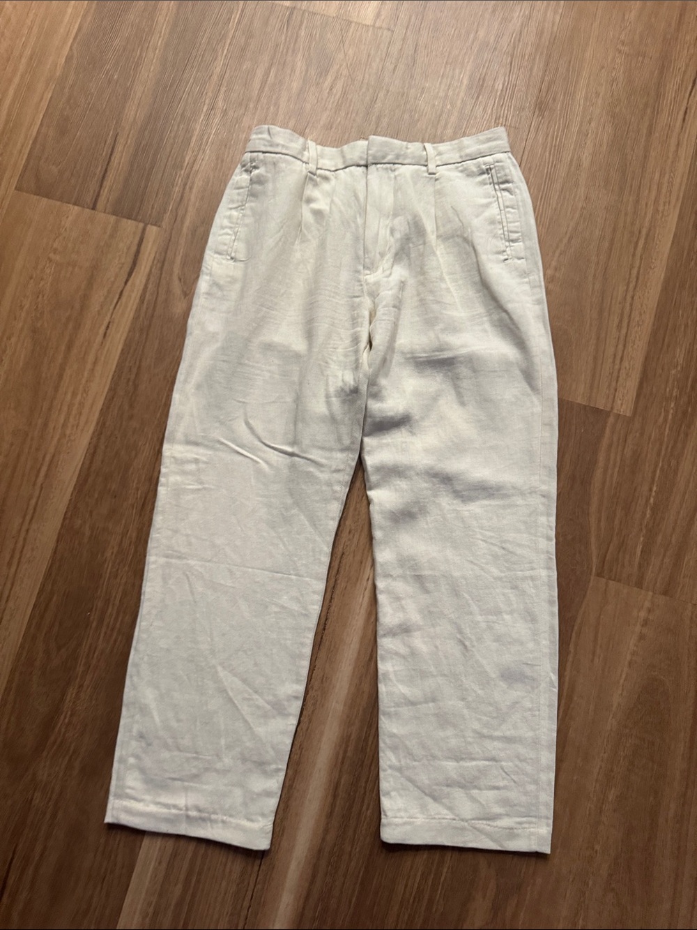 H&M Men's Cream Linen-Blend Trousers - Relaxed Straight Fit
